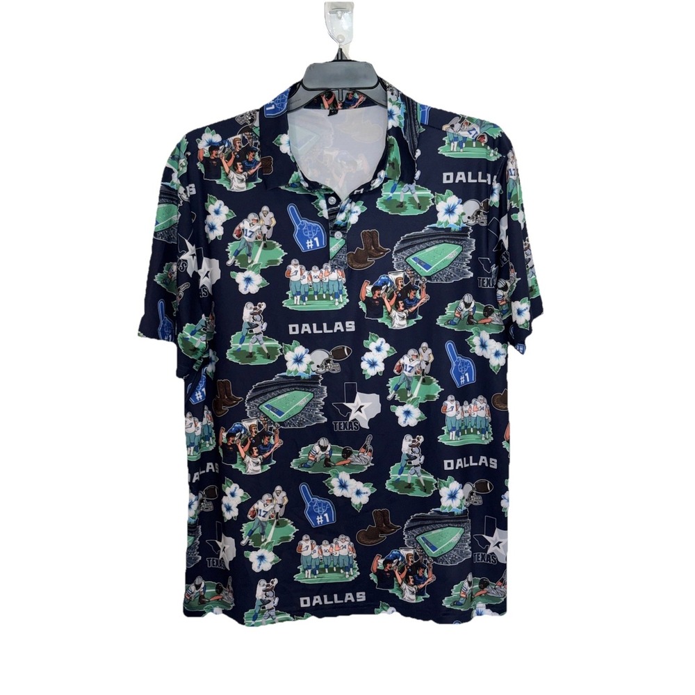 Dallas Cowboys Fan Apparel Polo Shirt Mens XL Navy Blue All Over Print Football